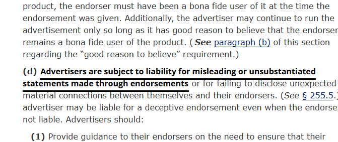 The proving line on the live regulation, 16 CFR 255.1(d)
